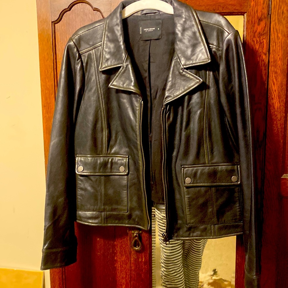 Leather Lucky brand black jacket.  Xl worn once